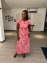 Load image into Gallery viewer, Red and white pattern Midaxi bodycon dress
