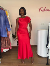 Load image into Gallery viewer, Red one arm jeweled maxi dress
