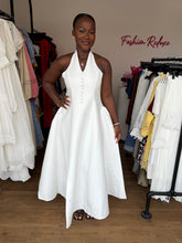 Load image into Gallery viewer, White button detail open back maxi dress
