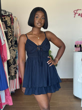 Load image into Gallery viewer, Blue and and black mini playsuit
