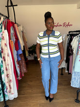 Load image into Gallery viewer, Green,blue and white knit polo top
