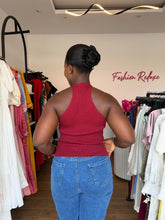 Load image into Gallery viewer, Red ribbed sleeveless gold detail top
