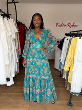 Load image into Gallery viewer, Blue chiffon pattern maxi dress
