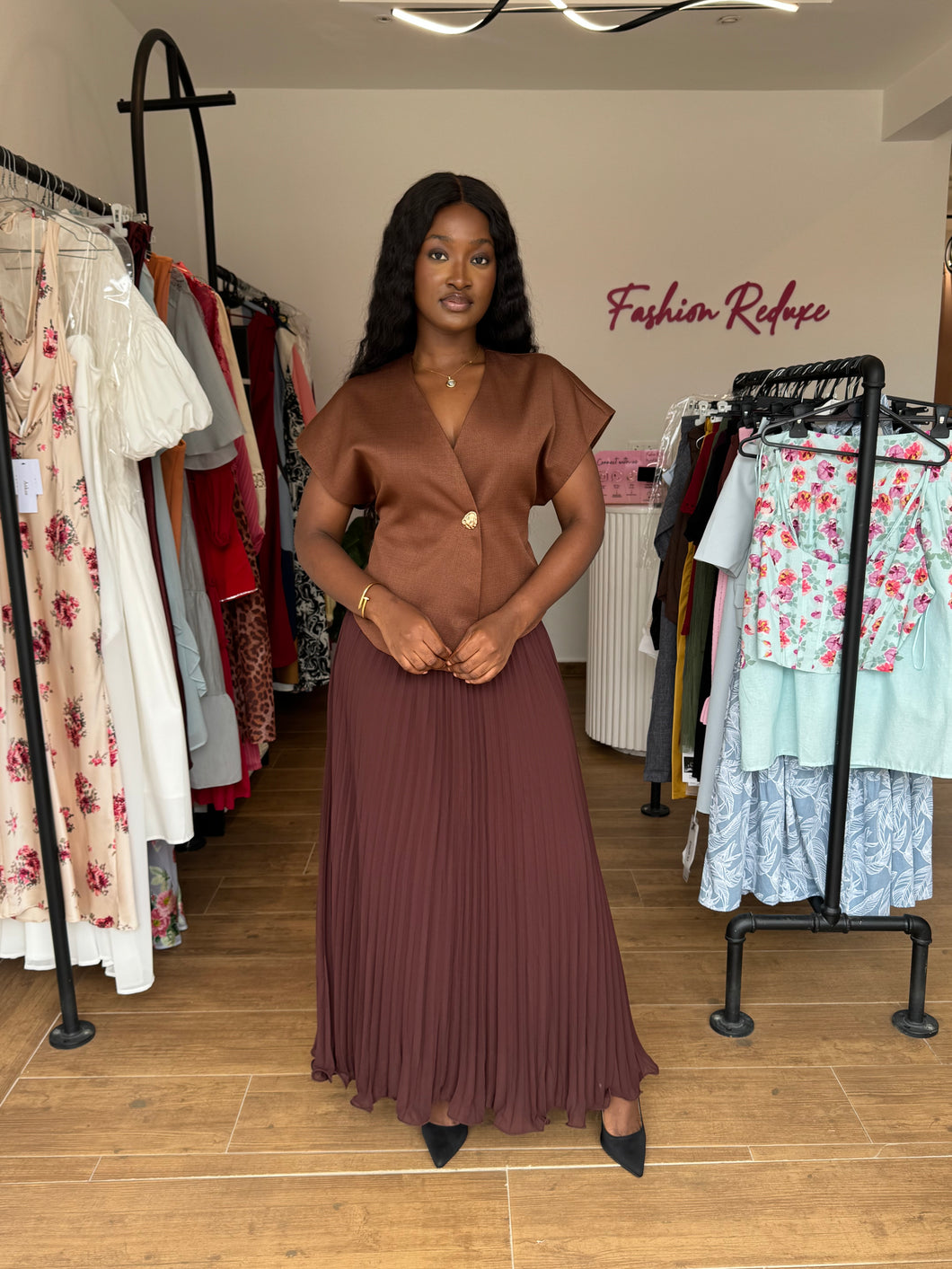 Brown chiffon maxi skirt