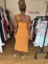 Load image into Gallery viewer, Mustard polka dot ruched midi dresss
