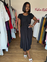 Load image into Gallery viewer, Black midi belted flair dress
