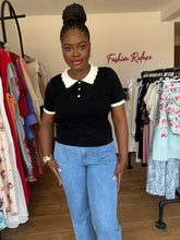Load image into Gallery viewer, Black white detail polo knit top
