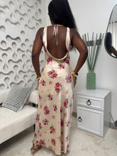Load image into Gallery viewer, Cream and red floral maxi satin dress
