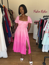 Load image into Gallery viewer, Pink ombré midi puff dress
