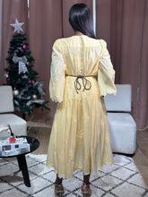 Load image into Gallery viewer, Yellow brown belted long sleeves maxi dress
