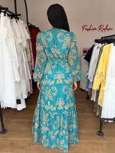 Load image into Gallery viewer, Blue chiffon pattern maxi dress

