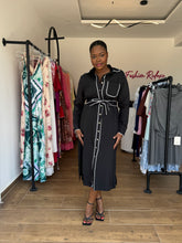 Load image into Gallery viewer, Black and white midi belted shirt dress

