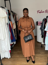 Load image into Gallery viewer, Deep brown belted midi dress
