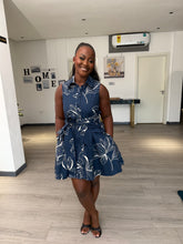 Load image into Gallery viewer, Blue and white wrap mini dress
