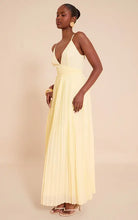 Load image into Gallery viewer, Yellow pleated deep plunge maxi belted dress

