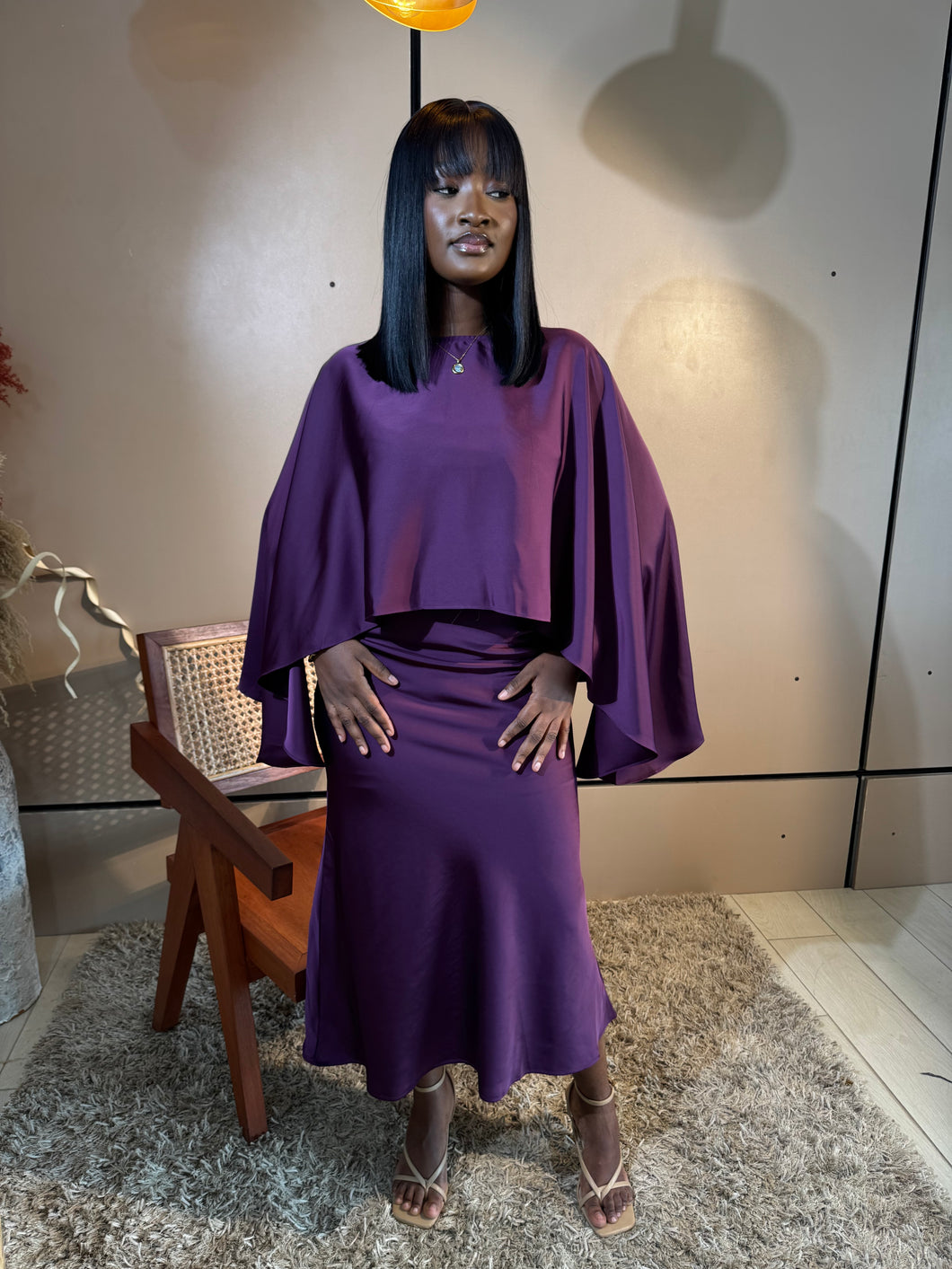 Purple satin two piece dress