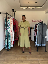 Load image into Gallery viewer, Green leather belt midi shirt dress
