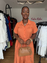 Load image into Gallery viewer, Brown belted shift dress
