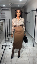 Load image into Gallery viewer, Brown belted midi pencil skirt
