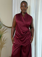Load image into Gallery viewer, Burgundy satin two piece

