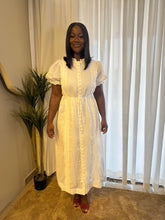 Load image into Gallery viewer, White puff sleeves belted maxi shirt dress
