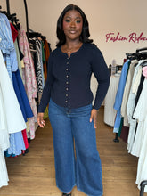 Load image into Gallery viewer, Navy blue gold detail sweater
