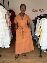 Load image into Gallery viewer, Brown belted maxi shirt dress
