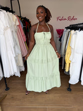 Load image into Gallery viewer, Green open back maxi dress
