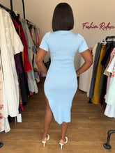Load image into Gallery viewer, Blue ribbed polo midi dress

