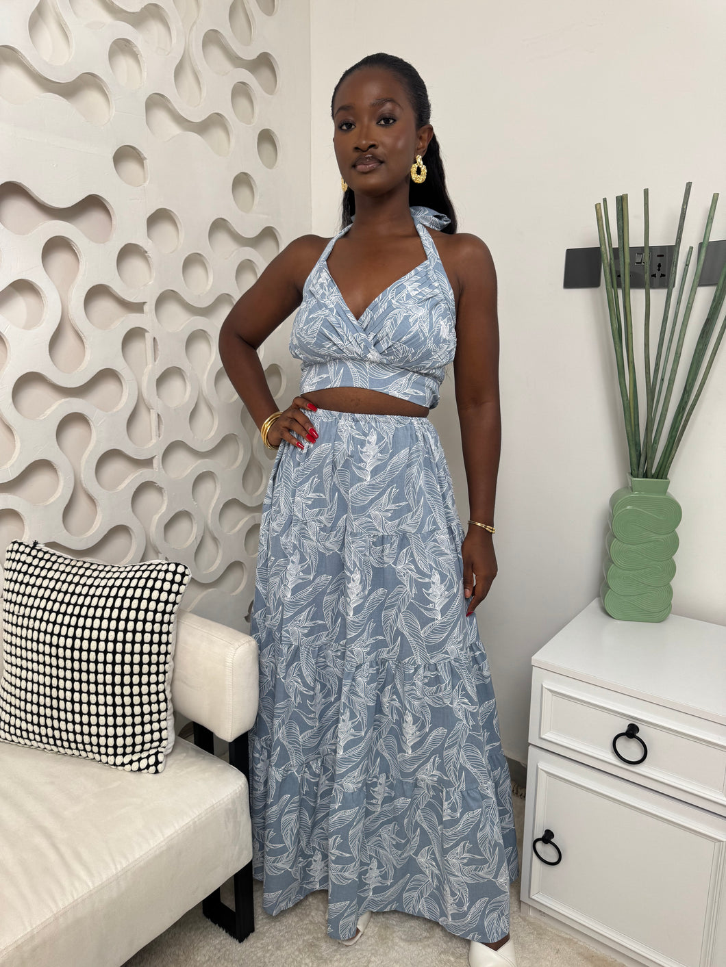 Blue maxi skirt two piece