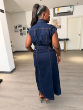 Load image into Gallery viewer, Denim belted midi dress
