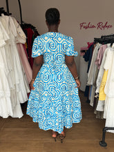Load image into Gallery viewer, Blue and white pattern wrap maxi dress
