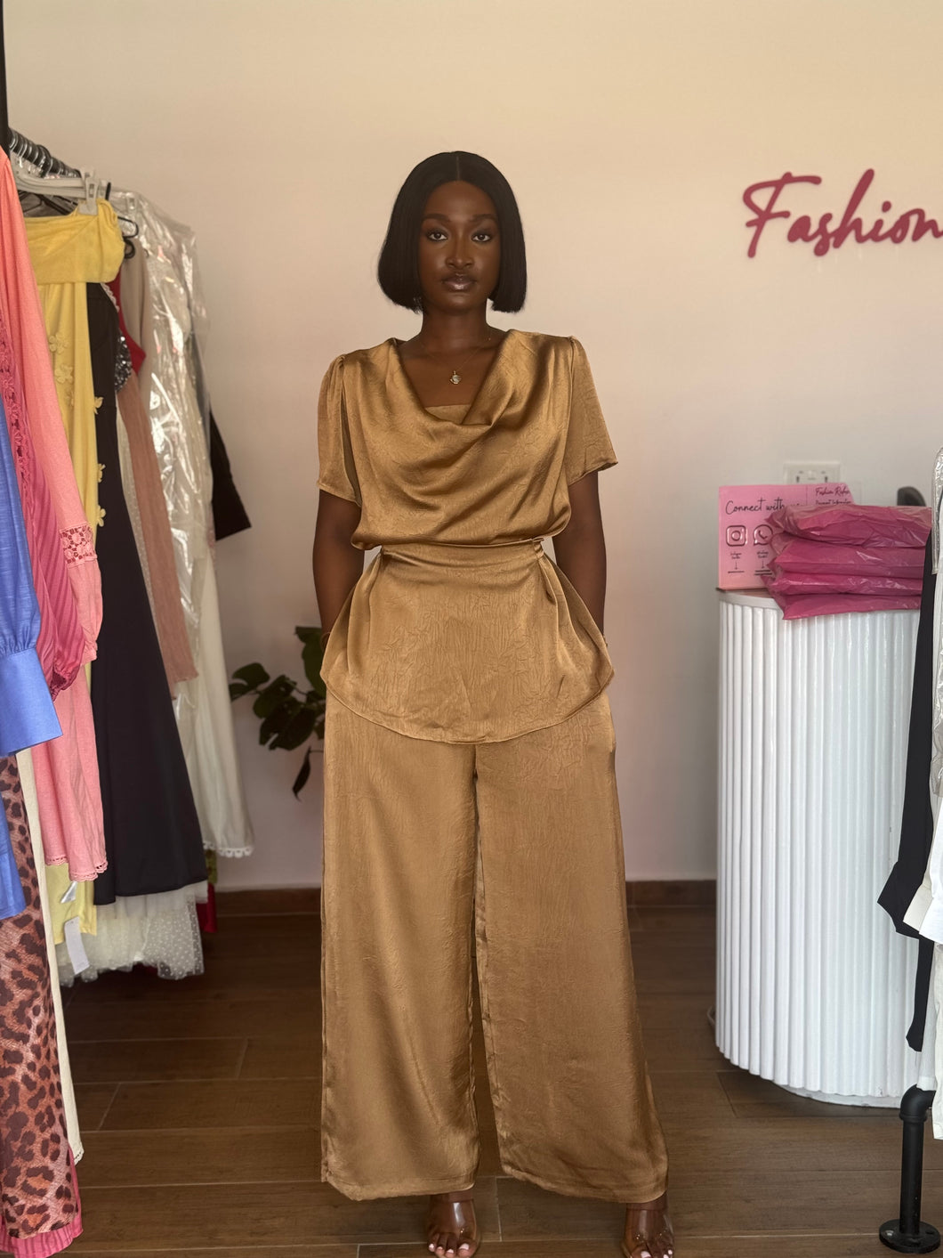 Mustard belted top two piece