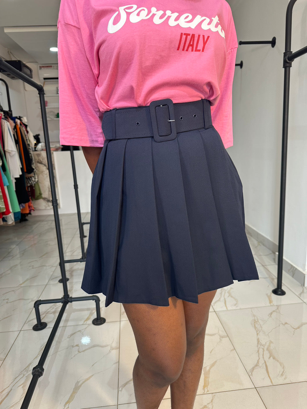 Mini belted pleated skirt