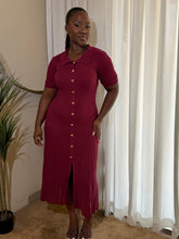 Load image into Gallery viewer, Wine gold detail midi dress
