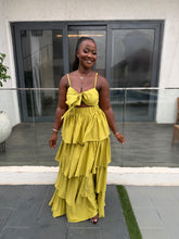 Load image into Gallery viewer, Green maxi cut out four step maxi dress
