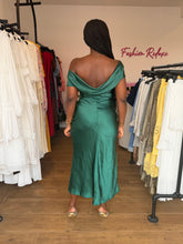 Load image into Gallery viewer, Green satin cowl neck back dress
