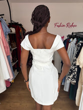 Load image into Gallery viewer, White mini cap sleeves belted dress
