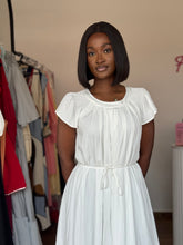 Load image into Gallery viewer, White belted midi flair dress
