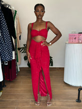 Load image into Gallery viewer, Red cut out maxi frill dress
