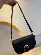 Load image into Gallery viewer, Black suede gold detail side bag
