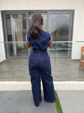 Load image into Gallery viewer, Denim tie waist jumpsuit
