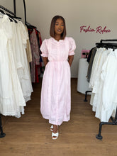 Load image into Gallery viewer, Pink puff sleeves maxi belted shirt dress
