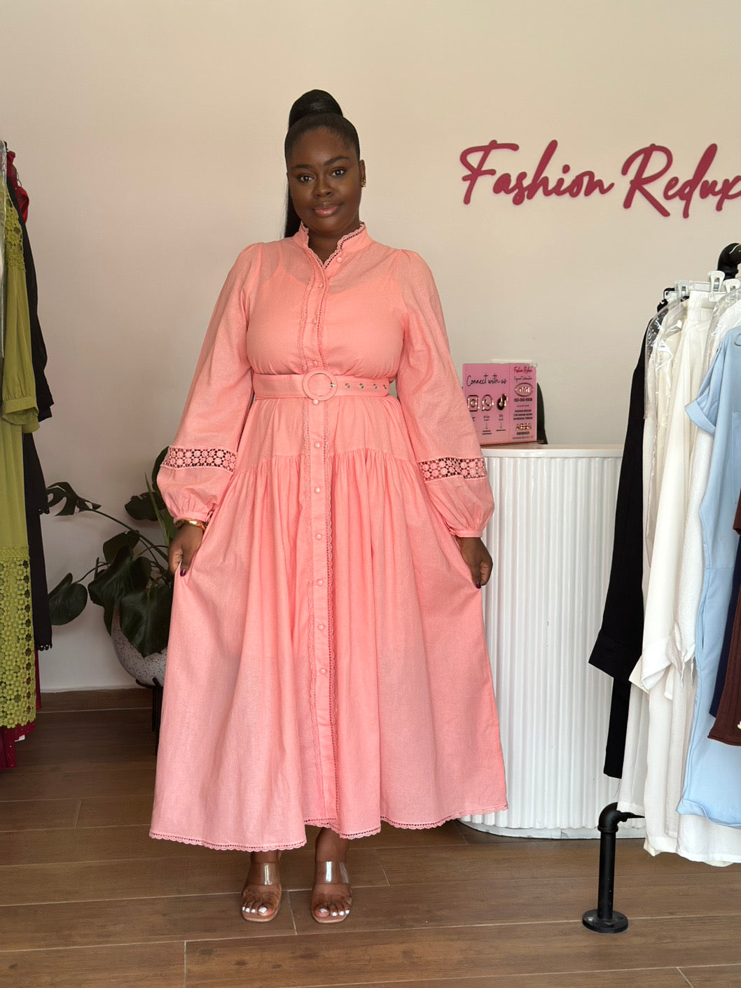 Light pink maxi belted dress