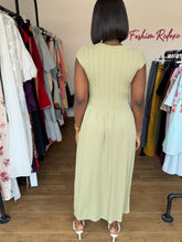 Load image into Gallery viewer, Olive green stretchy midi flair dress
