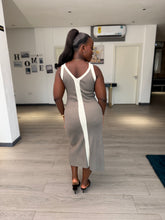 Load image into Gallery viewer, Grey and white ribbed midi dress
