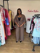 Load image into Gallery viewer, Brown kimono belted two piece
