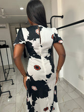 Load image into Gallery viewer, Black and white satin floral dress
