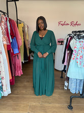 Load image into Gallery viewer, Green longsleeves belted chiffon maxi dress
