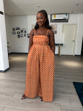 Load image into Gallery viewer, Brown polka dot maxi jumpsuit
